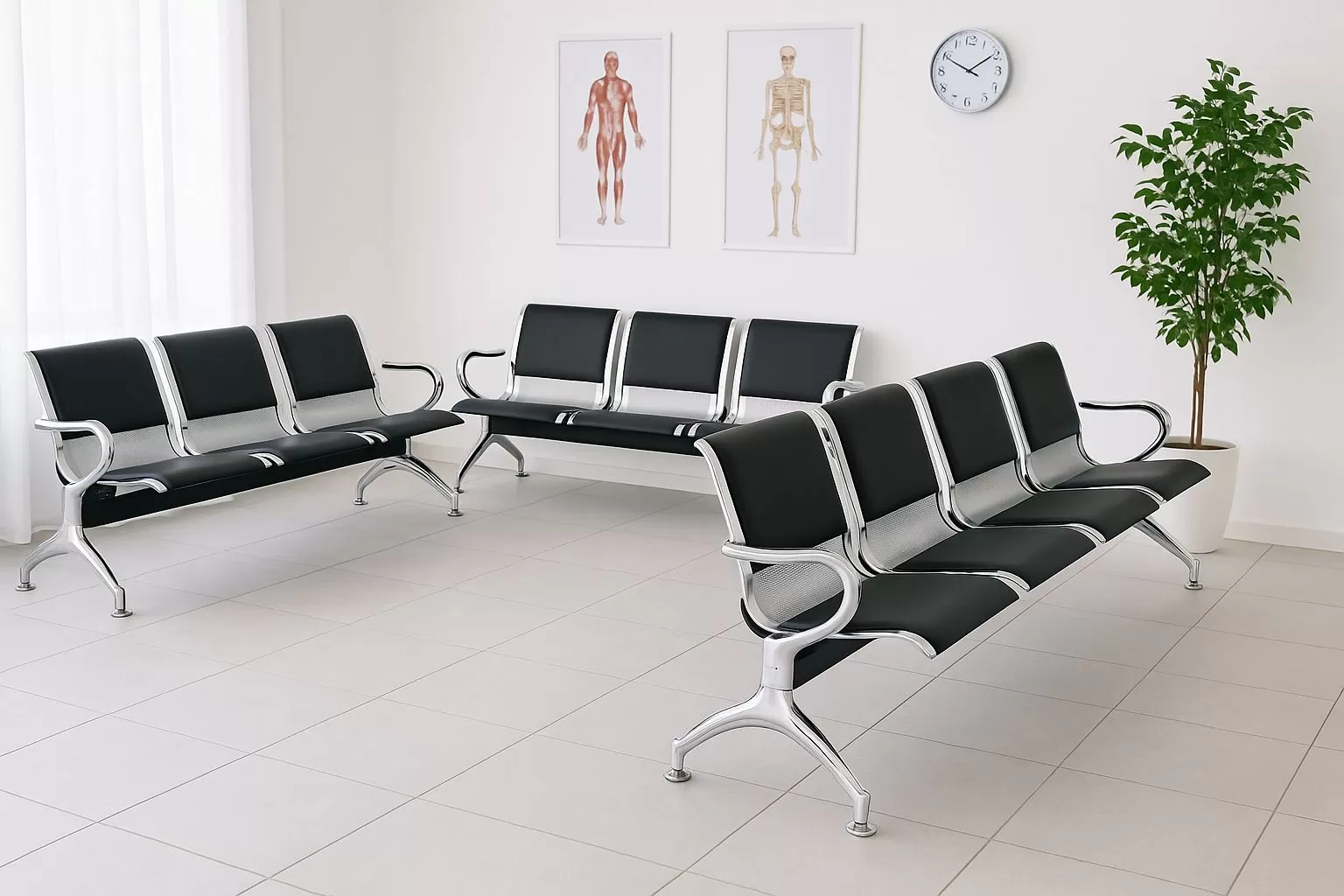 Longarina Aeroporto Charm 3 Lugares - Metálica Cromada | Estofada