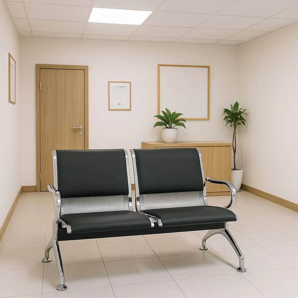 Longarina Aeroporto Charm 2 Lugares - Metálica Cromada | Estofada