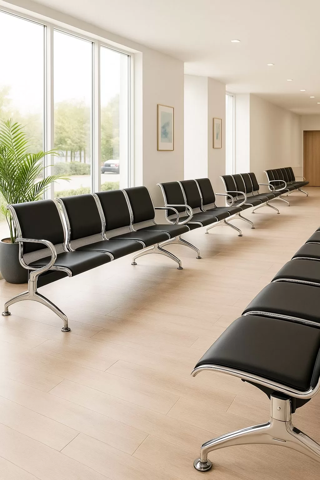 Longarina Charm 4 Lugares - Metálica Cromada | Estofada