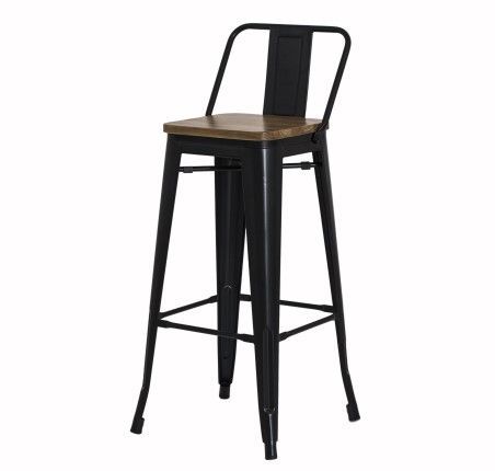 Banqueta Iron Assento Madeira Preto Fosco